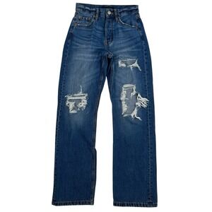 Aeropostale 90's Baggy Distressed Denim Blue Jeans Distressed Medium Wash 0 Reg